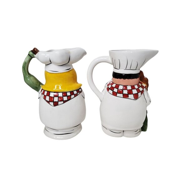 vintage fat chef pair of woman and man chef 32oz.ea ceramic pitchers. - Picture 11 of 11